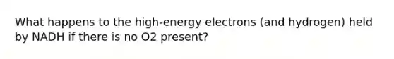 What happens to the high-energy electrons (and hydrogen) held by NADH if there is no O2 present?