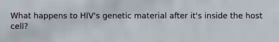 What happens to HIV's genetic material after it's inside the host cell?