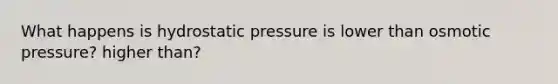 What happens is hydrostatic pressure is lower than osmotic pressure? higher than?