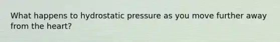 What happens to hydrostatic pressure as you move further away from the heart?