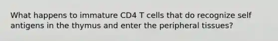 What happens to immature CD4 T cells that do recognize self antigens in the thymus and enter the peripheral tissues?