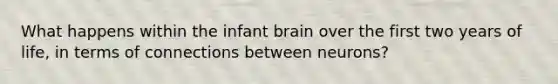 What happens within the infant brain over the first two years of life, in terms of connections between neurons?