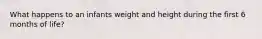 What happens to an infants weight and height during the first 6 months of life?