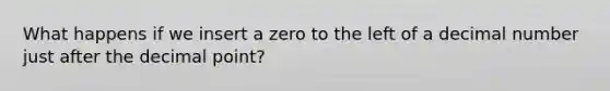 What happens if we insert a zero to the left of a decimal number just after the decimal point?