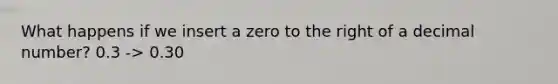 What happens if we insert a zero to the right of a decimal number? 0.3 -> 0.30