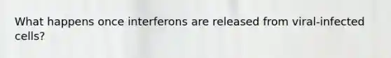 What happens once interferons are released from viral-infected cells?