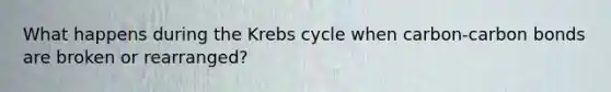 What happens during the Krebs cycle when carbon-carbon bonds are broken or rearranged?