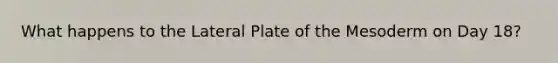 What happens to the Lateral Plate of the Mesoderm on Day 18?