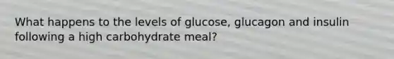 What happens to the levels of glucose, glucagon and insulin following a high carbohydrate meal?