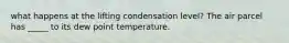 what happens at the lifting condensation level? The air parcel has _____ to its dew point temperature.