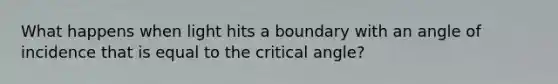 What happens when light hits a boundary with an angle of incidence that is equal to the critical angle?