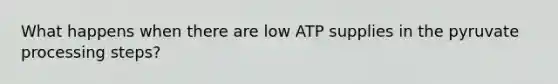 What happens when there are low ATP supplies in the pyruvate processing steps?