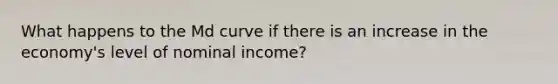 What happens to the Md curve if there is an increase in the economy's level of nominal income?