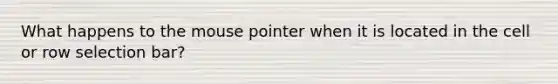 What happens to the mouse pointer when it is located in the cell or row selection bar?