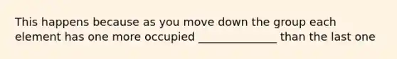 This happens because as you move down the group each element has one more occupied ______________ than the last one