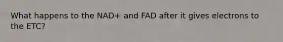 What happens to the NAD+ and FAD after it gives electrons to the ETC?