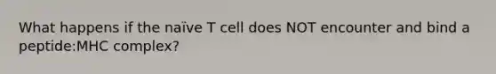 What happens if the naïve T cell does NOT encounter and bind a peptide:MHC complex?