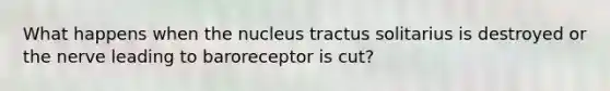 What happens when the nucleus tractus solitarius is destroyed or the nerve leading to baroreceptor is cut?