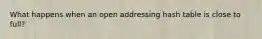 What happens when an open addressing hash table is close to full?