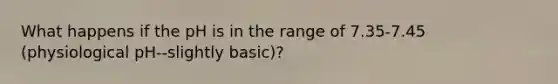 What happens if the pH is in the range of 7.35-7.45 (physiological pH--slightly basic)?