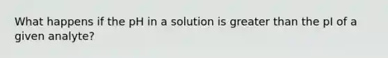 What happens if the pH in a solution is greater than the pI of a given analyte?