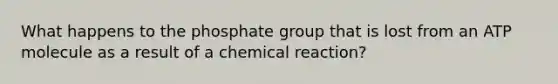 What happens to the phosphate group that is lost from an ATP molecule as a result of a chemical reaction?