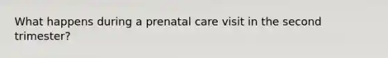 What happens during a <a href='https://www.questionai.com/knowledge/k4ilvqalFS-prenatal-care' class='anchor-knowledge'>prenatal care</a> visit in the second trimester?