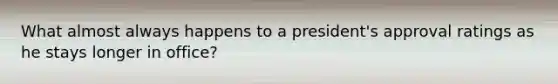 What almost always happens to a president's approval ratings as he stays longer in office?