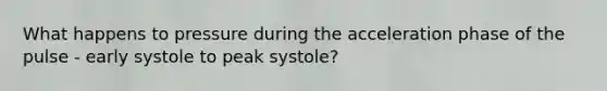 What happens to pressure during the acceleration phase of the pulse - early systole to peak systole?