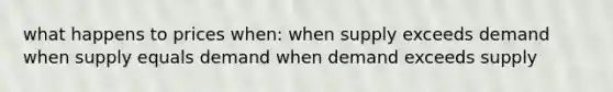 what happens to prices when: when supply exceeds demand when supply equals demand when demand exceeds supply