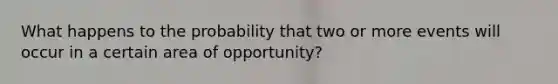 What happens to the probability that two or more events will occur in a certain area of opportunity?