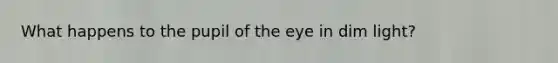 What happens to the pupil of the eye in dim light?