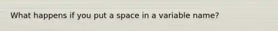 What happens if you put a space in a variable name?