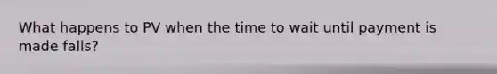What happens to PV when the time to wait until payment is made falls?