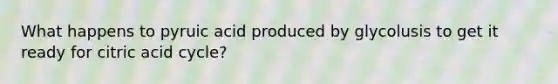 What happens to pyruic acid produced by glycolusis to get it ready for citric acid cycle?