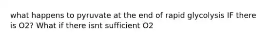 what happens to pyruvate at the end of rapid glycolysis IF there is O2? What if there isnt sufficient O2