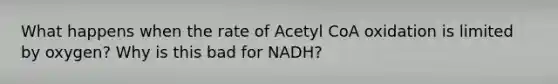 What happens when the rate of Acetyl CoA oxidation is limited by oxygen? Why is this bad for NADH?