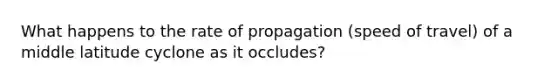 What happens to the rate of propagation (speed of travel) of a middle latitude cyclone as it occludes?