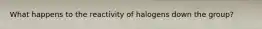 What happens to the reactivity of halogens down the group?