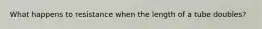 What happens to resistance when the length of a tube doubles?