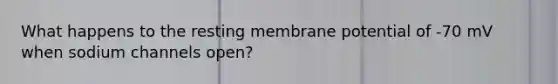 What happens to the resting membrane potential of -70 mV when sodium channels open?