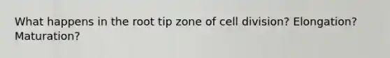 What happens in the root tip zone of cell division? Elongation? Maturation?