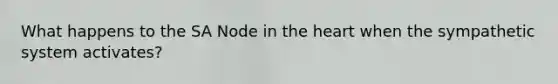 What happens to the SA Node in <a href='https://www.questionai.com/knowledge/kya8ocqc6o-the-heart' class='anchor-knowledge'>the heart</a> when the sympathetic system activates?