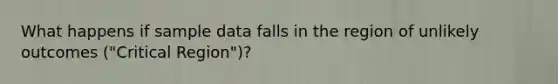 What happens if sample data falls in the region of unlikely outcomes ("Critical Region")?