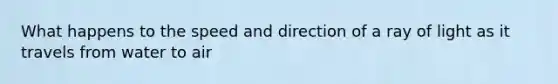 What happens to the speed and direction of a ray of light as it travels from water to air