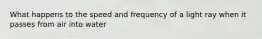 What happens to the speed and frequency of a light ray when it passes from air into water