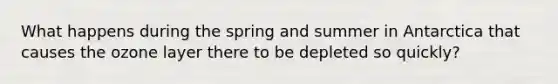 What happens during the spring and summer in Antarctica that causes the ozone layer there to be depleted so quickly?