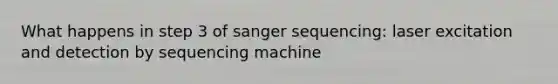 What happens in step 3 of sanger sequencing: laser excitation and detection by sequencing machine