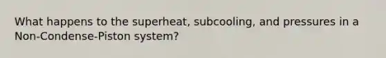 What happens to the superheat, subcooling, and pressures in a Non-Condense-Piston system?