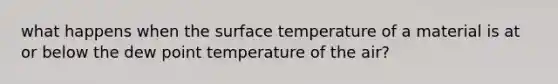 what happens when the surface temperature of a material is at or below the dew point temperature of the air?